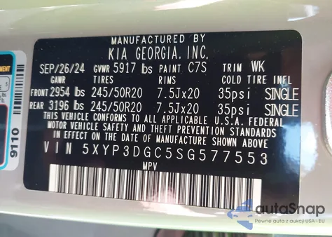 2025 Kia Telluride Ex X-Line из США, поврежденный, VIN 5XYP3DGC5SG577553